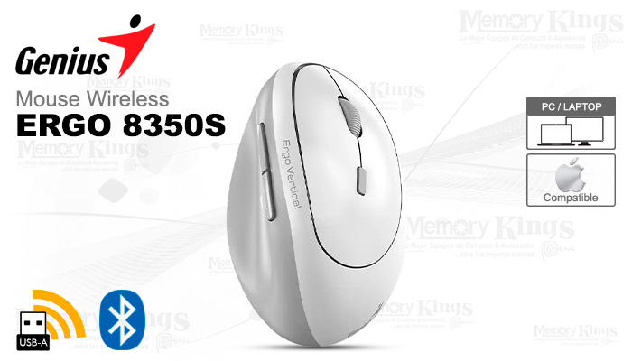 MOUSE GENIUS 8350S ERGO AI VERTICAL 1600DPI WIRELESS/BT BRANCO/CINZA