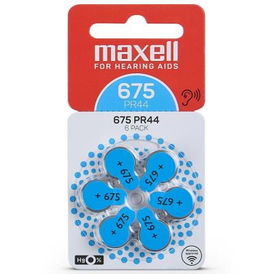 Embalagem de 6 pilhas de zinco-ar Maxell PR44 675