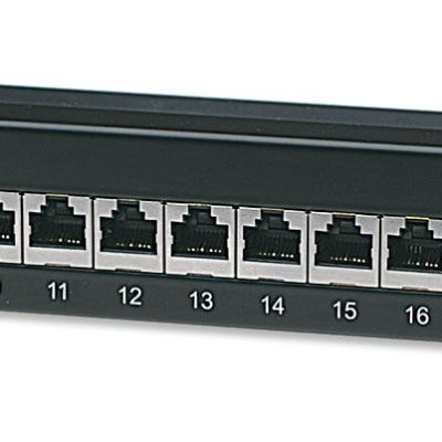 Imagem ilustrativa - Patch panel 24 portas Cat6 1U preto com blocos a 90º