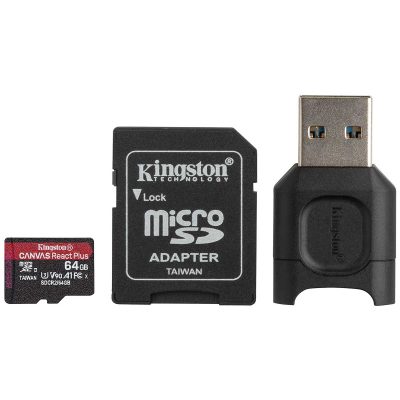 Cartão microSD Kingston Canvas React Plus 64GB com adaptador SD