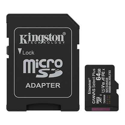 CARTÃO DE MEMÓRIA MICRO SDXC 64GB KINGSTON CANVAS GO! PLUS GEN 3 CL10 UHS-I U3 170MB/S C/ADAPTADOR PRETO